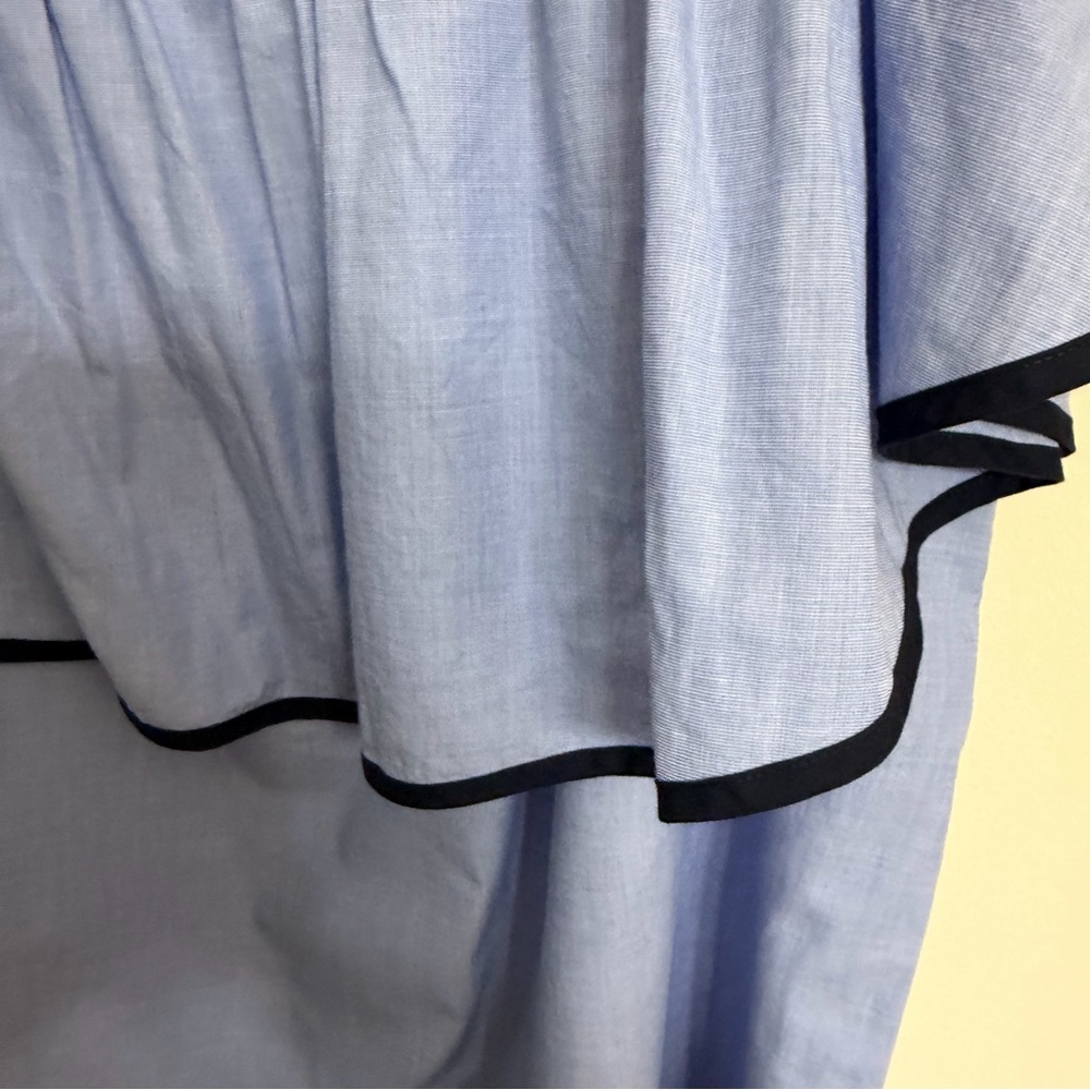 J. Crew Light Blue Off-Shoulder Ruffle Dress with Navy Trim - Picture 3 of 4